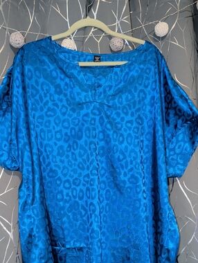 Shein Electric Blue Satin Leopard-Print Tunic